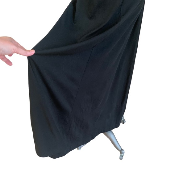 Vintage 70s Black Poly Maxi Dress with Lace Trim XS - Picture 6 of 10